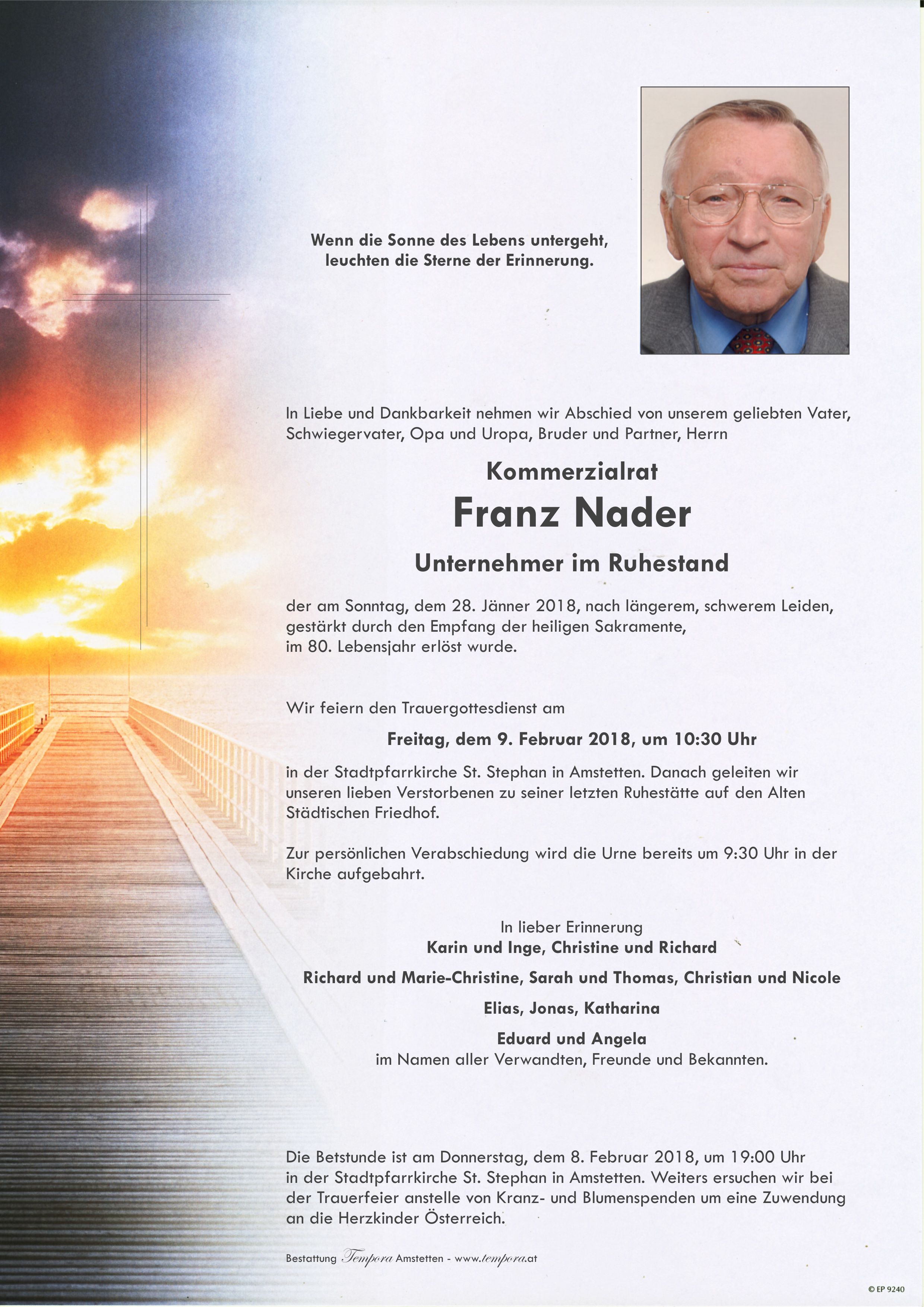 Parte Kommerzialrat Franz Nader