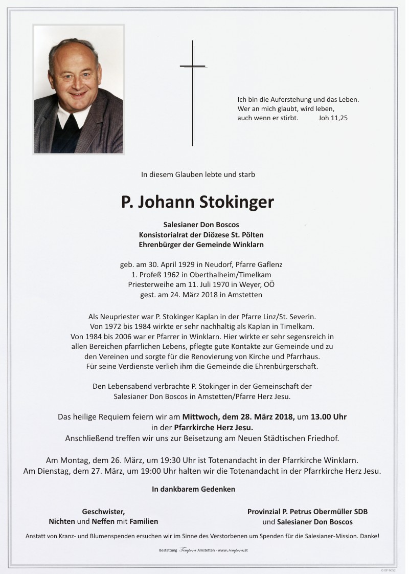 Parte P. Johann Stokinger SDB