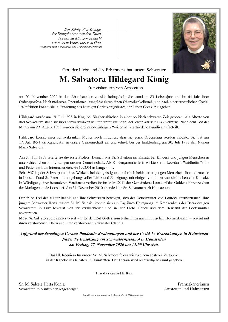 Parte Sr. M. Salvatora Hildegard König