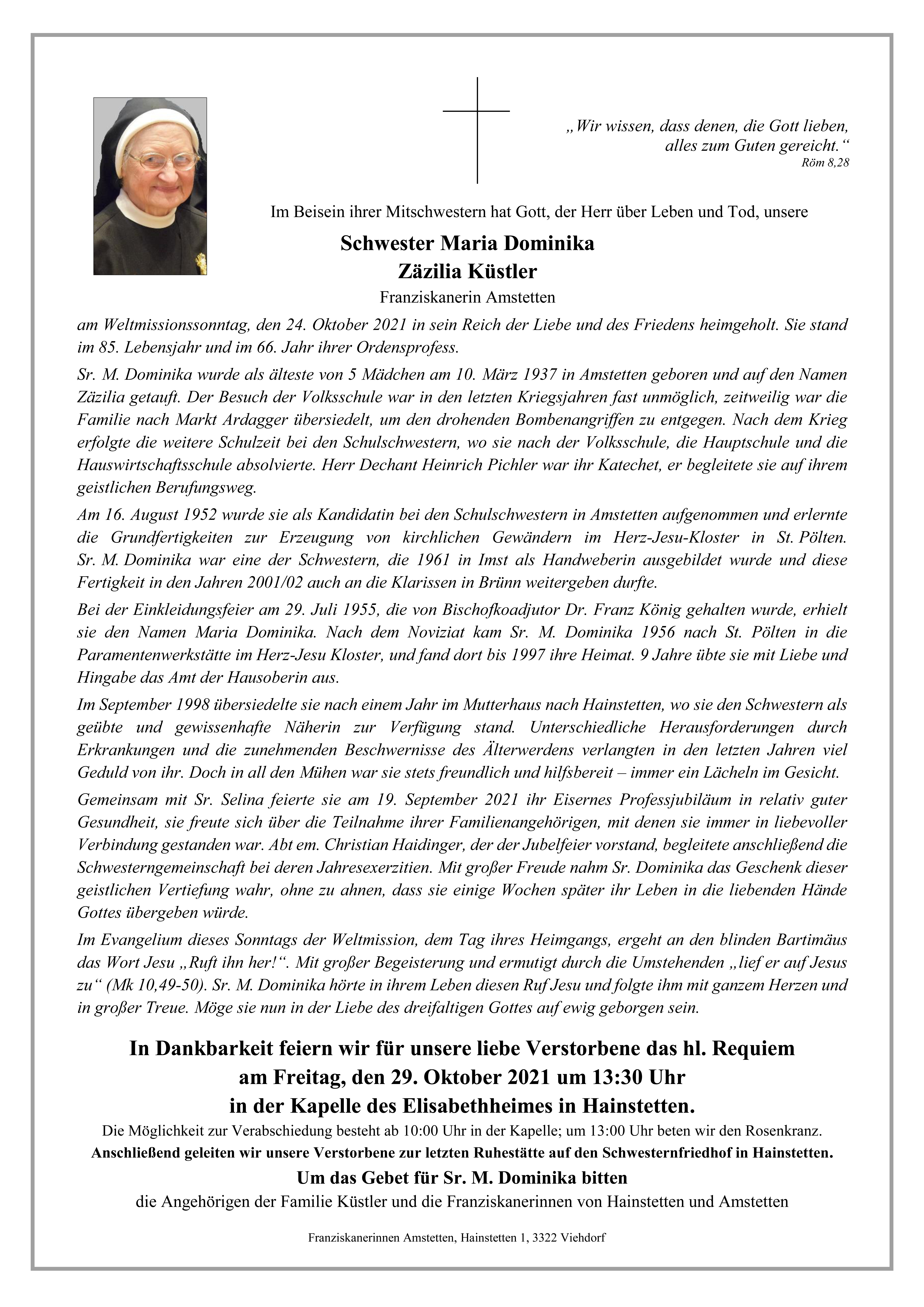 Parte Zäzilia Küstler, Sr. Dominika