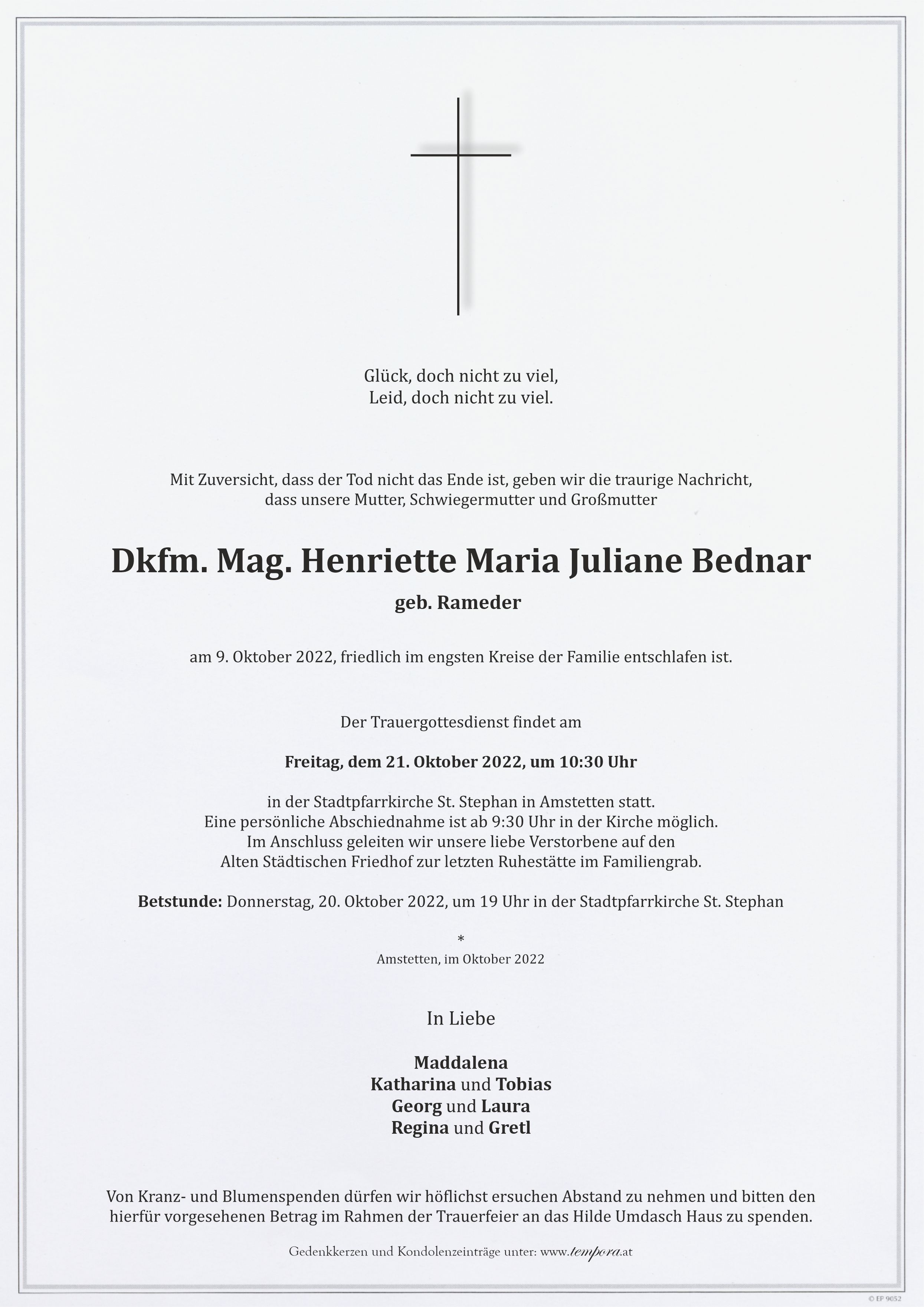 Parte Dkfm. Mag. Henriette Maria Juliane Bednar