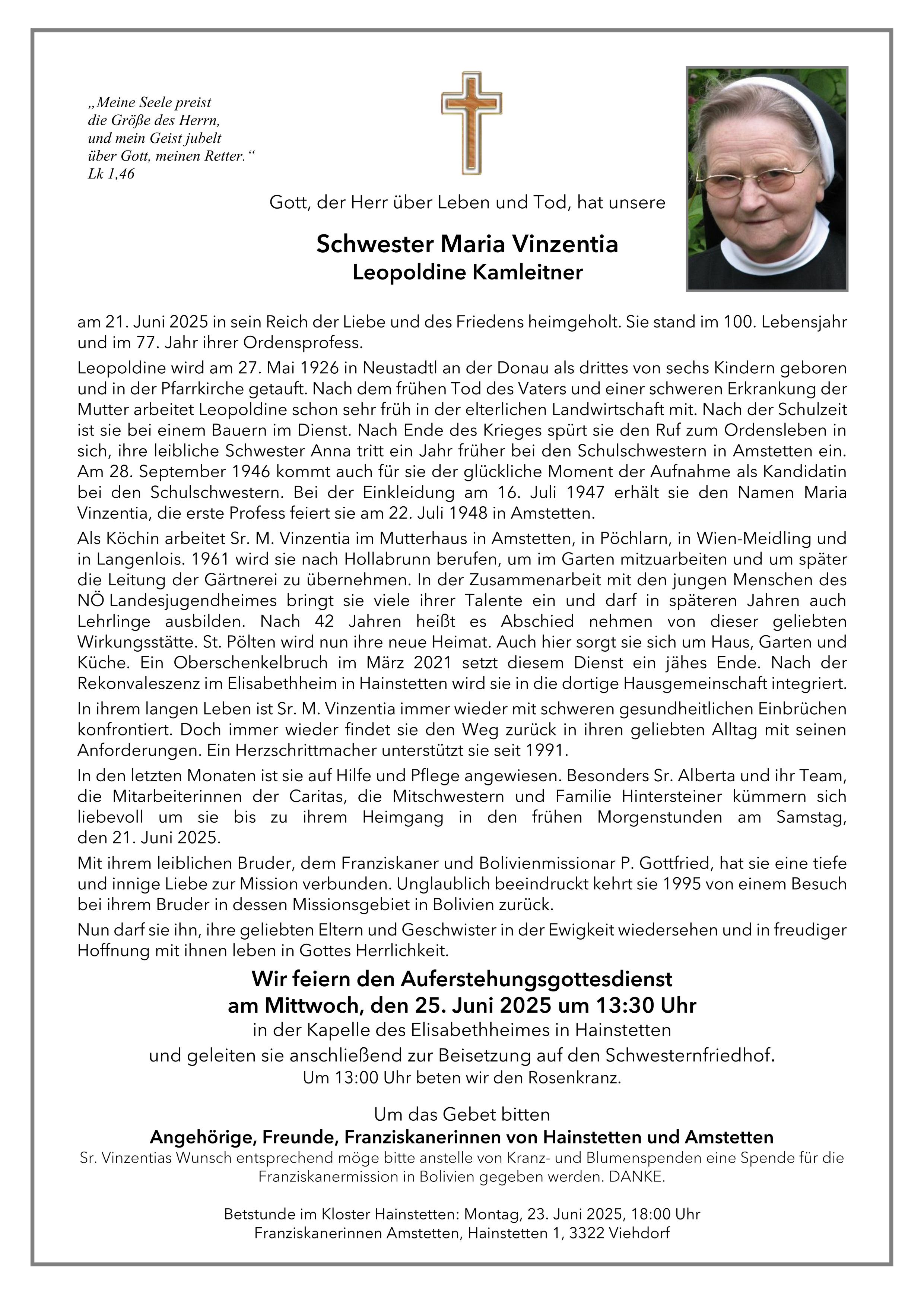 Parte Sr. Maria Vinzentia Kamleitner