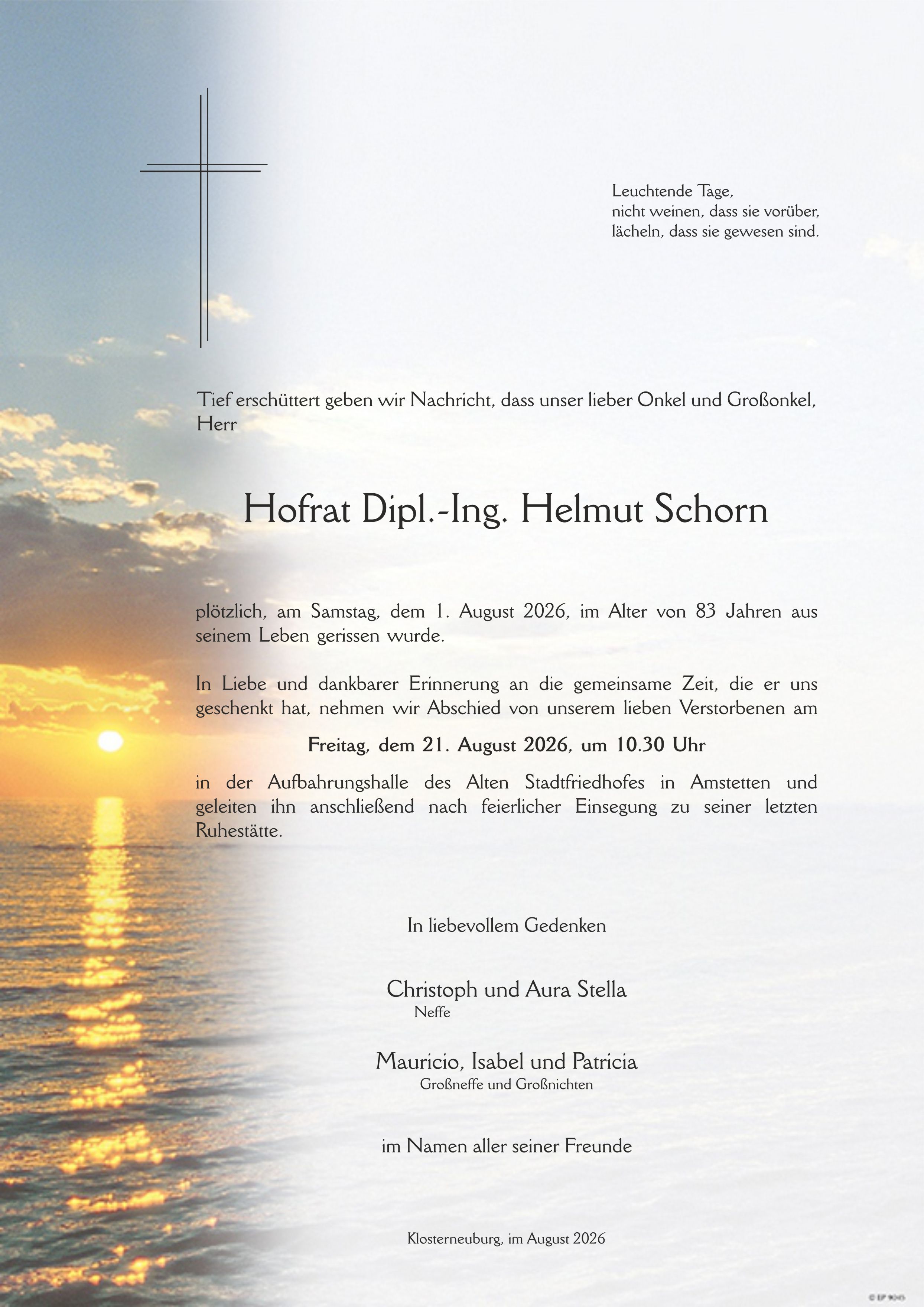 Parte Hofrat Dipl.-Ing. Helmut Schorn